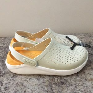 Crocs Beige / White / and Orange LiteRide Clogs